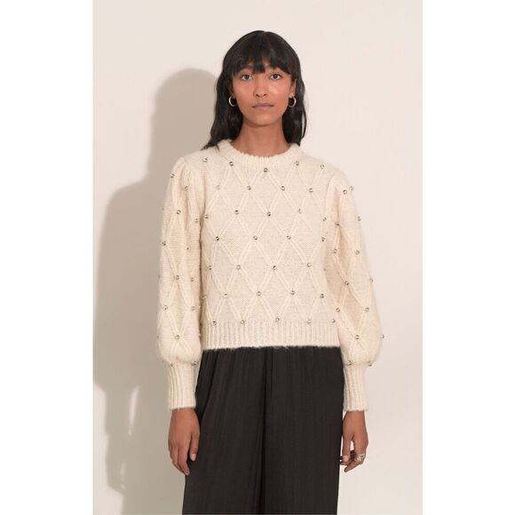 Eleven Six Women's Ivory Zaria Embellished Alpaca Sweater Size XL/XXL NWOT - Picture 2 of 9